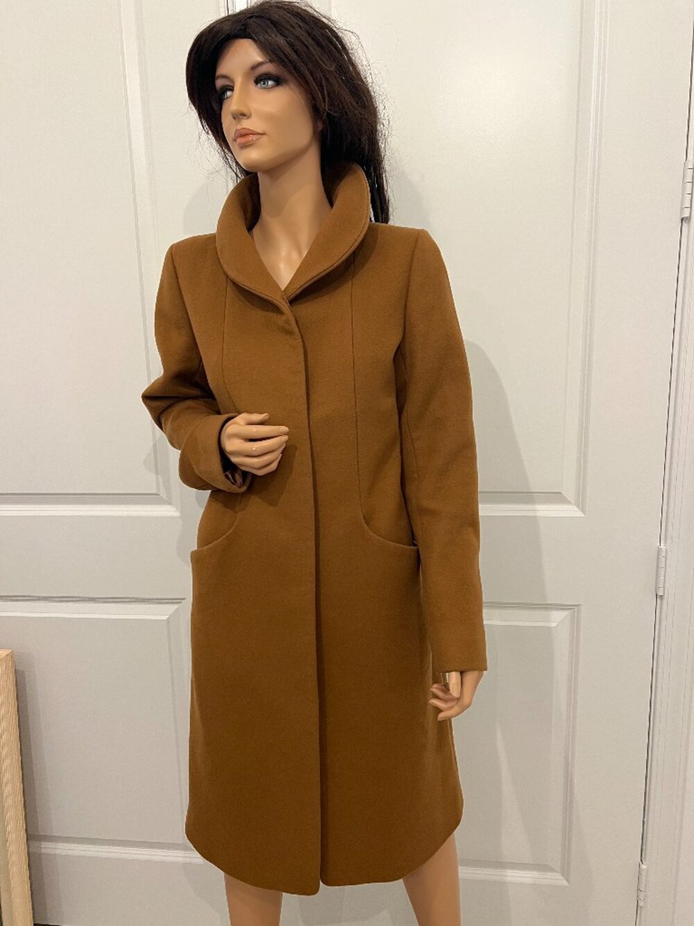 Wilfred Aritzia Wool Cashmere Italian Mills Brown Knee Length Coat Sz S